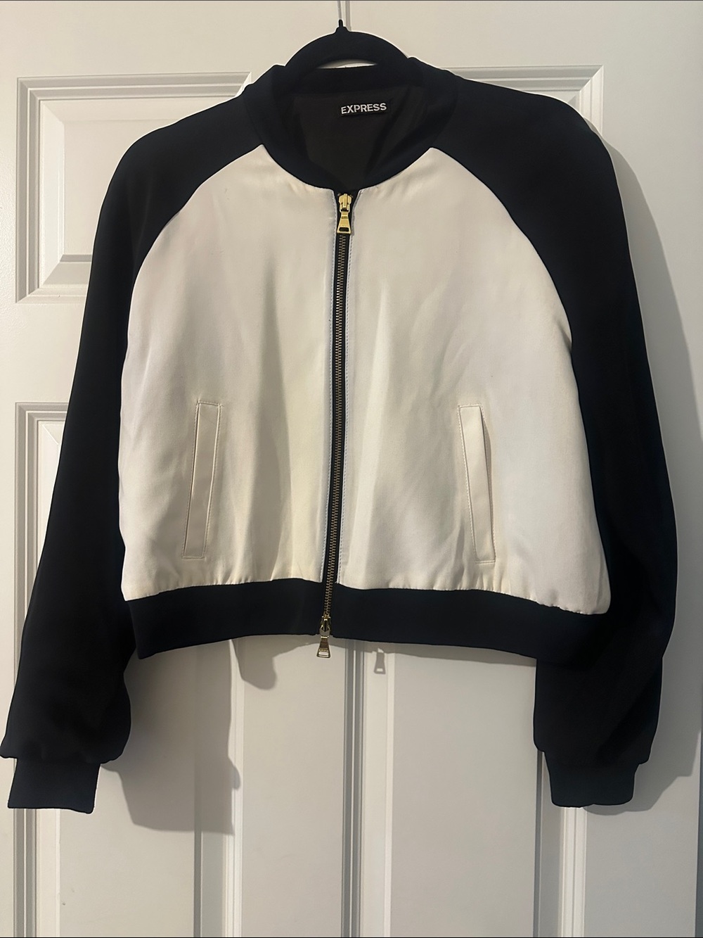 Express Black and White Colorblock Bomber Jacket